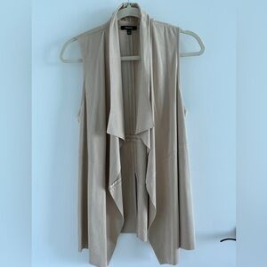 Beige Sleeveless Faux Suede Drape Vest